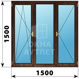 Трехстворчатое деревянное окно из дуба ПО-Г-П 1500×1500 ОА-37685