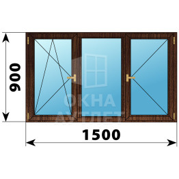 Трехстворчатое деревянное окно из дуба ПО-Г-П 1500×900 ОА-36881