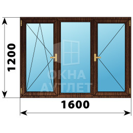 Трехстворчатое деревянное окно из дуба ПО-Г-П 1600×1200 ОА-37481