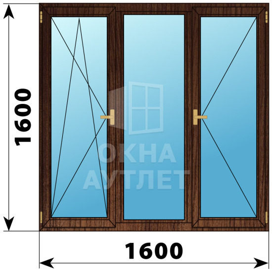 Трехстворчатое деревянное окно из дуба ПО-Г-П 1600×1600 ОА-37811