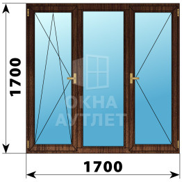 Трехстворчатое деревянное окно из дуба ПО-Г-П 1700×1700 ОА-37874