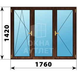 Трехстворчатое деревянное окно из дуба ПО-Г-П 1760×1420 ОА-37802