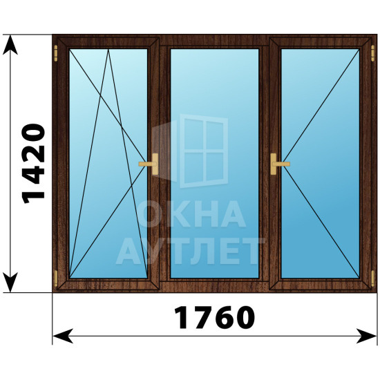 Трехстворчатое деревянное окно из дуба ПО-Г-П 1760×1420 ОА-37802