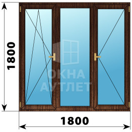 Трехстворчатое деревянное окно из дуба ПО-Г-П 1800×1800 ОА-37754