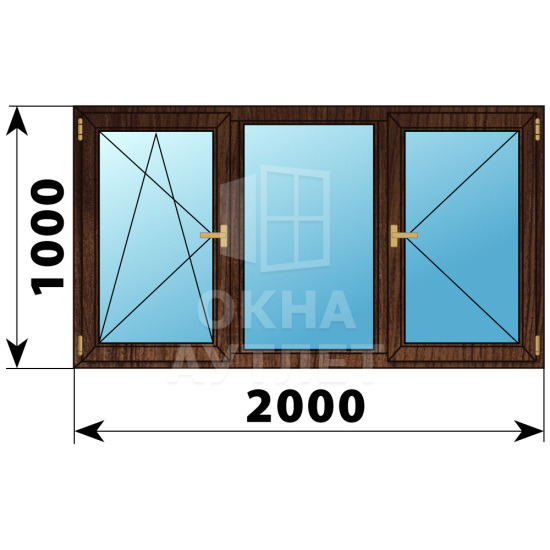 Трехстворчатое деревянное окно из дуба ПО-Г-П 2000×1000 ОА-37556