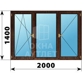 Трехстворчатое деревянное окно из дуба ПО-Г-П 2000×1400 ОА-37862