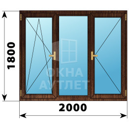 Трехстворчатое деревянное окно из дуба ПО-Г-П 2000×1800 ОА-37940