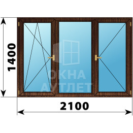 Трехстворчатое деревянное окно из дуба ПО-Г-П 2100×1400 ОА-37880