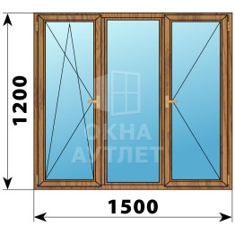 Трехстворчатое деревянное окно из лиственницы ПО-Г-П 1500×1200 ОА-36743
