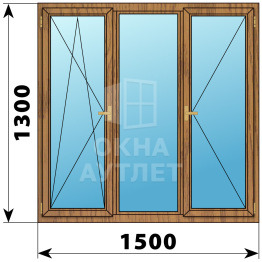 Трехстворчатое деревянное окно из лиственницы ПО-Г-П 1500×1300 ОА-36899