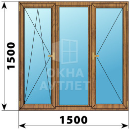 Трехстворчатое деревянное окно из лиственницы ПО-Г-П 1500×1500 ОА-37157