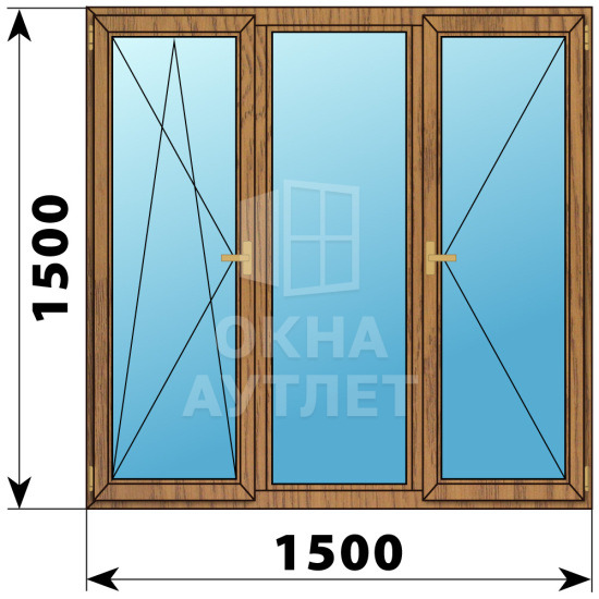 Трехстворчатое деревянное окно из лиственницы ПО-Г-П 1500×1500 ОА-37157