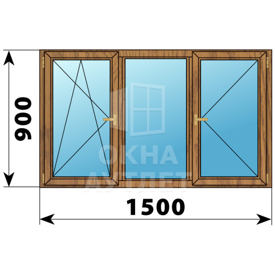 Трехстворчатое деревянное окно из лиственницы ПО-Г-П 1500×900 ОА-36116