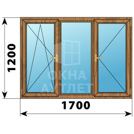 Трехстворчатое деревянное окно из лиственницы ПО-Г-П 1700×1200 ОА-36998