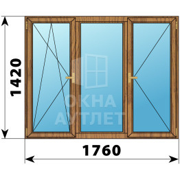 Трехстворчатое деревянное окно из лиственницы ПО-Г-П 1760×1420 ОА-37337