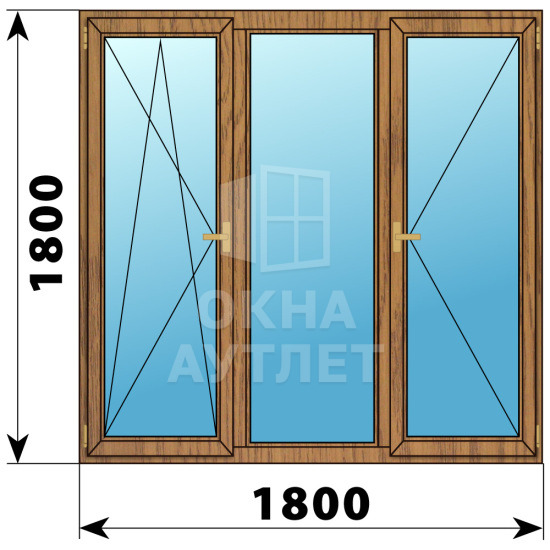 Трехстворчатое деревянное окно из лиственницы ПО-Г-П 1800×1800 ОА-37694