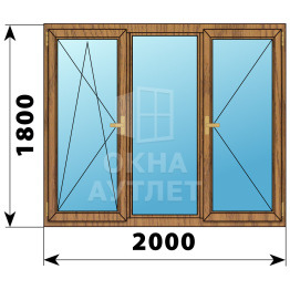 Трехстворчатое деревянное окно из лиственницы ПО-Г-П 2000×1800 ОА-37808