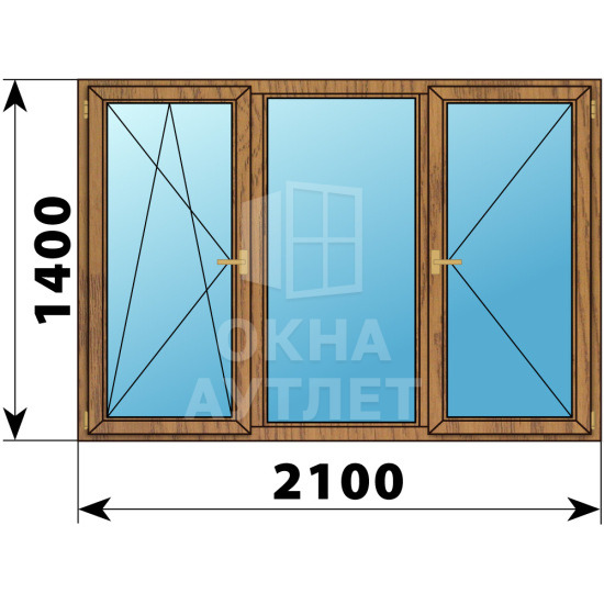 Трехстворчатое деревянное окно из лиственницы ПО-Г-П 2100×1400 ОА-37583