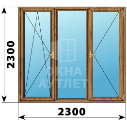 Трехстворчатое деревянное окно из лиственницы ПО-Г-П 2300×2300 ОА-37946