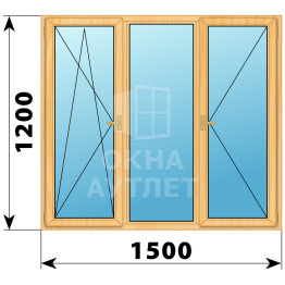 Трехстворчатое деревянное окно из сосны ПО-Г-П 1500×1200 ОА-36026