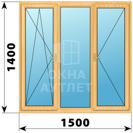 Трехстворчатое деревянное окно из сосны ПО-Г-П 1500×1400 ОА-36359