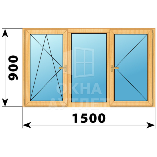 Трехстворчатое деревянное окно из сосны ПО-Г-П 1500×900 ОА-35486