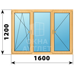 Трехстворчатое деревянное окно из сосны ПО-Г-П 1600×1200 ОА-36143