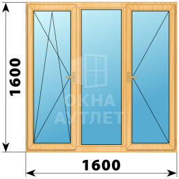 Трехстворчатое деревянное окно из сосны ПО-Г-П 1600×1600 ОА-36764