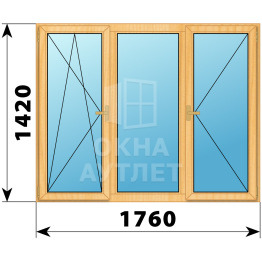 Трехстворчатое деревянное окно из сосны ПО-Г-П 1760×1420 ОА-36707