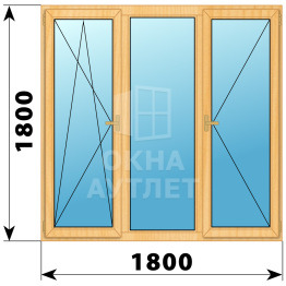 Трехстворчатое деревянное окно из сосны ПО-Г-П 1800×1800 ОА-37214