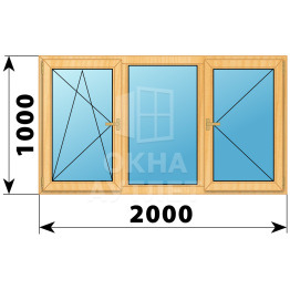 Трехстворчатое деревянное окно из сосны ПО-Г-П 2000×1000 ОА-36254