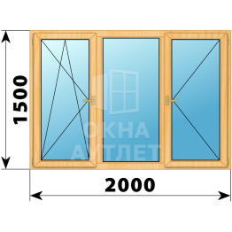 Трехстворчатое деревянное окно из сосны ПО-Г-П 2000×1500 ОА-37088