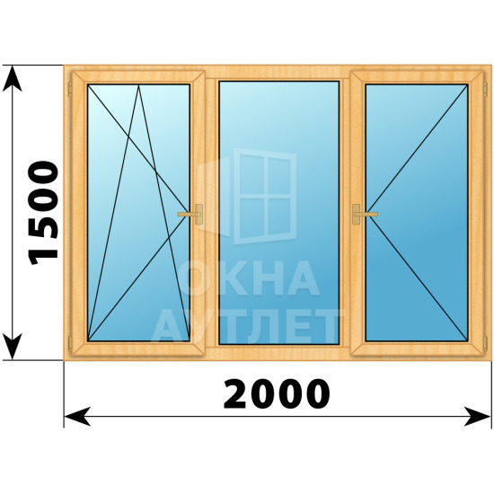 Трехстворчатое деревянное окно из сосны ПО-Г-П 2000×1500 ОА-37088