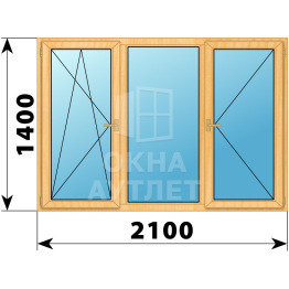 Трехстворчатое деревянное окно из сосны ПО-Г-П 2100×1400 ОА-37043