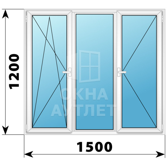 Трехстворчатое поворотно-откидное пластиковое окно ПО-Г-П 1500×1200 ОА-32697