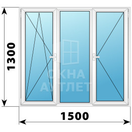 Трехстворчатое поворотно-откидное пластиковое окно ПО-Г-П 1500×1300 ОА-32775