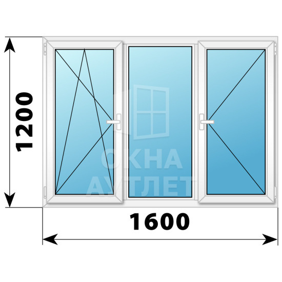 Трехстворчатое поворотно-откидное пластиковое окно ПО-Г-П 1600×1200 ОА-32760