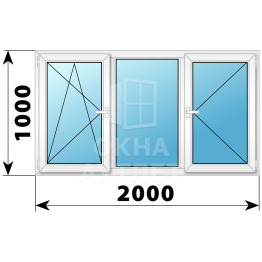 Трехстворчатое поворотно-откидное пластиковое окно ПО-Г-П 2000×1000 ОА-32805