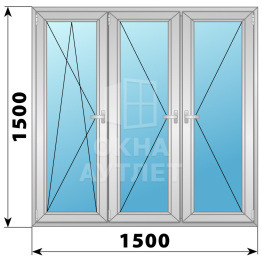 Трехстворчатое поворотно-откидное алюминиевое окно ПО-П-П 1500×1500 ОА-34490