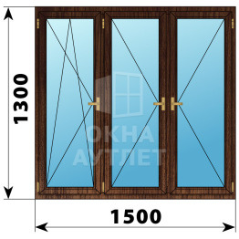 Трехстворчатое деревянное окно из дуба ПО-П-П 1500×1300 ОА-37703