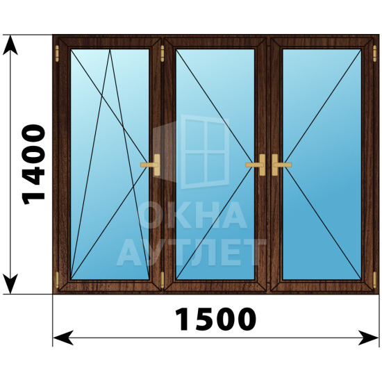 Трехстворчатое деревянное окно из дуба ПО-П-П 1500×1400 ОА-37784