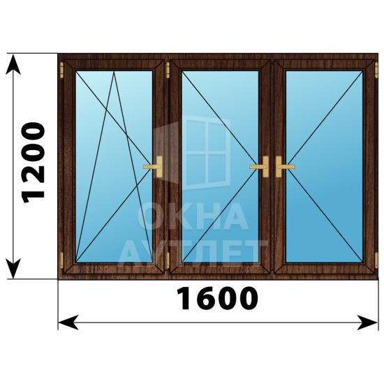 Трехстворчатое деревянное окно из дуба ПО-П-П 1600×1200 ОА-37688