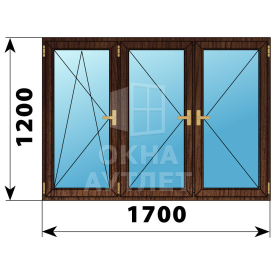 Трехстворчатое деревянное окно из дуба ПО-П-П 1700×1200 ОА-37751