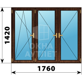 Трехстворчатое деревянное окно из дуба ПО-П-П 1760×1420 ОА-37877