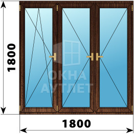 Трехстворчатое деревянное окно из дуба ПО-П-П 1800×1800 ОА-37865
