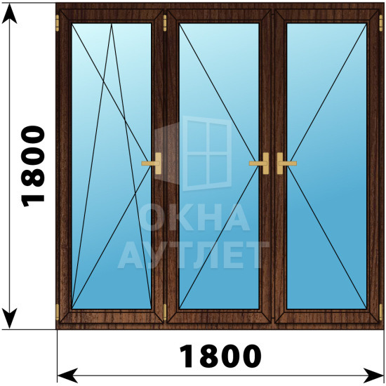 Трехстворчатое деревянное окно из дуба ПО-П-П 1800×1800 ОА-37865