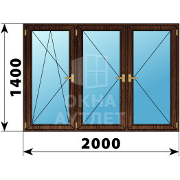 Трехстворчатое деревянное окно из дуба ПО-П-П 2000×1400 ОА-37913