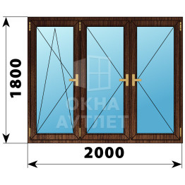 Трехстворчатое деревянное окно из дуба ПО-П-П 2000×1800 ОА-37955