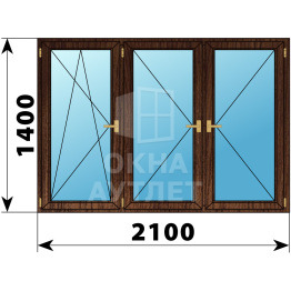 Трехстворчатое деревянное окно из дуба ПО-П-П 2100×1400 ОА-37925
