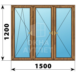 Трехстворчатое деревянное окно из лиственницы ПО-П-П 1500×1200 ОА-37055